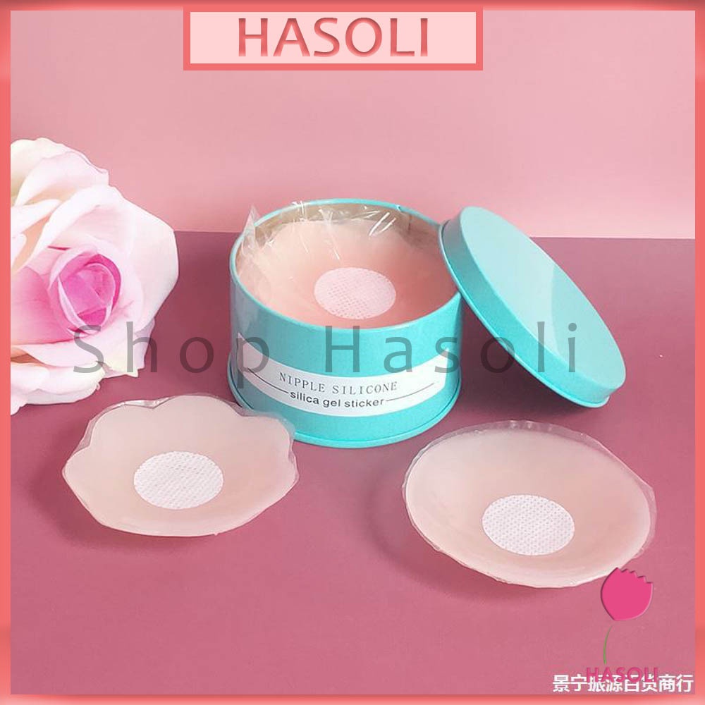 Hộp 5 Đôi Miếng Dán Ngực Silicon Cao Cấp Loại Có Nhũ Che Đầu Ti Pk24 (Hộp Sắt)