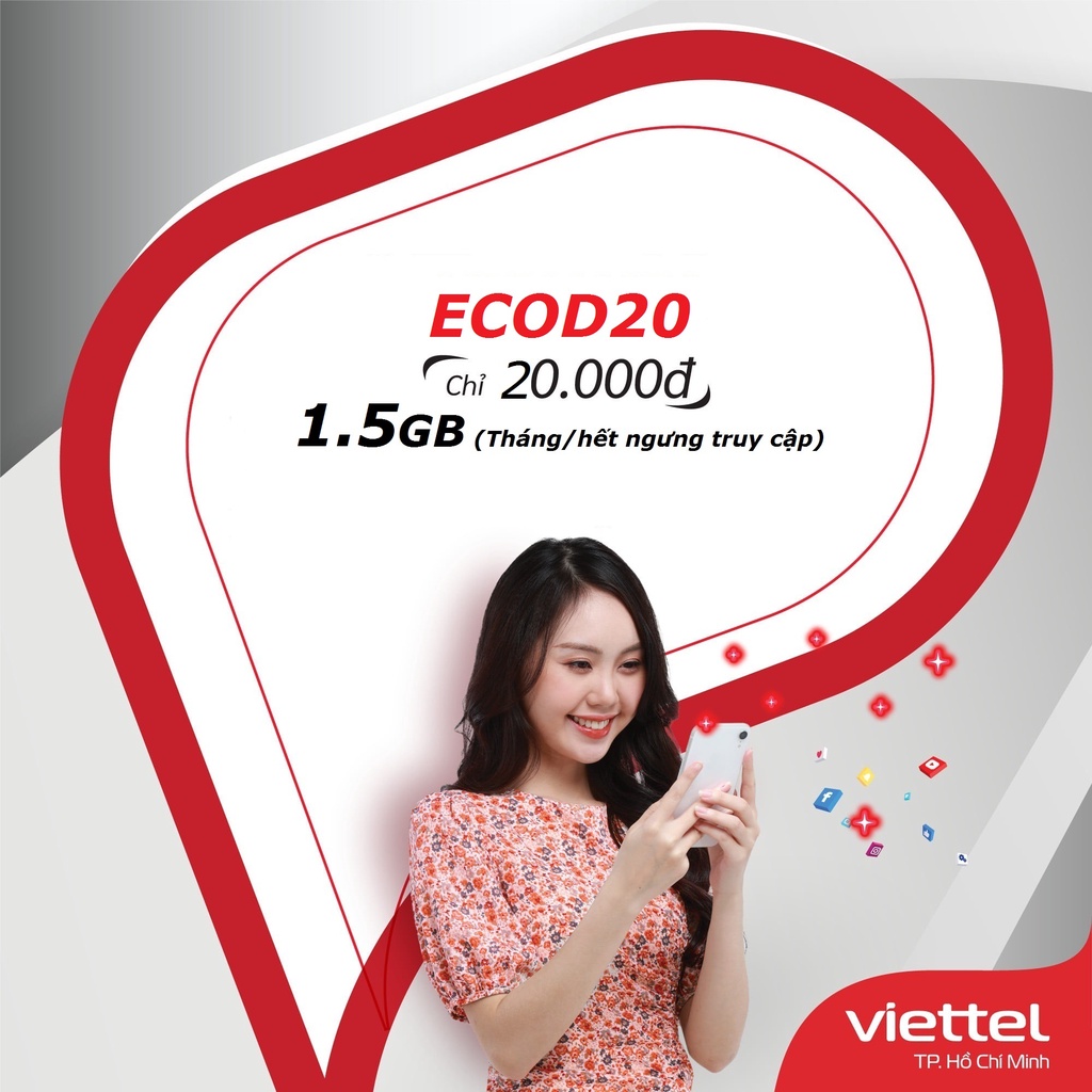 Sim 4G Viettel gói ECOD20 miễn Phí 1.5GB tháng