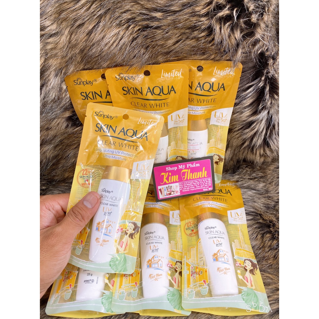 Kem chống nắng Skin Aqua nắp vàng Sunplay Clear White SPF50+ PA++++ 25g, 55g kiểm soát nhờn và dưỡng da sáng mịn