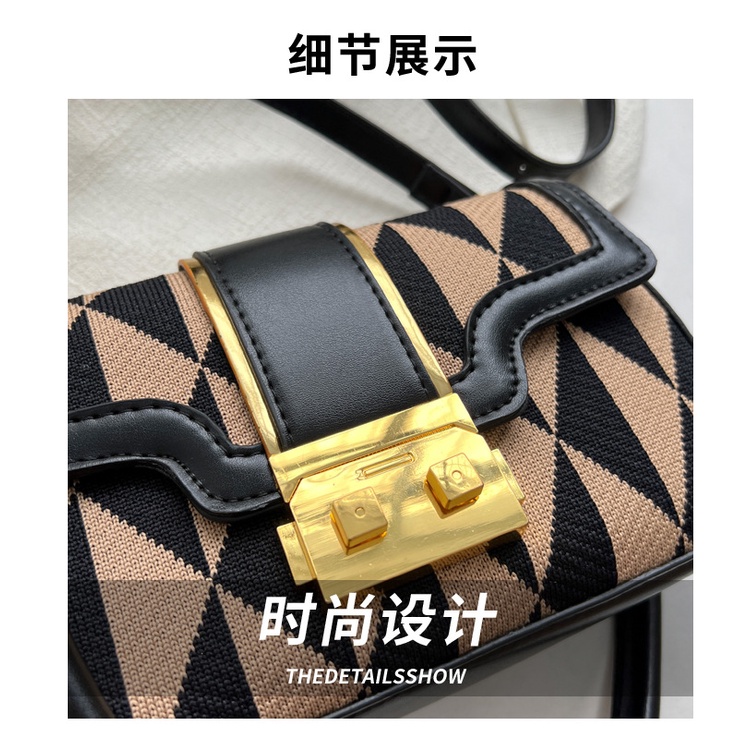 Túi xách đeo chéo JASMIN NOIR vải bạt nắp gập dây xích thời trang sành điệu dành cho nữ