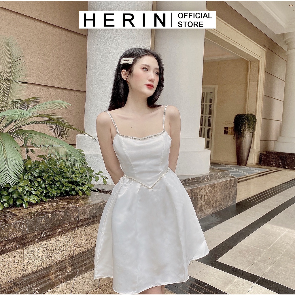 [new] Váy đầm nữ 2 dây dự tiệc trắng xòe phối cườm lấp lánh sang chảnh MINER DRESS