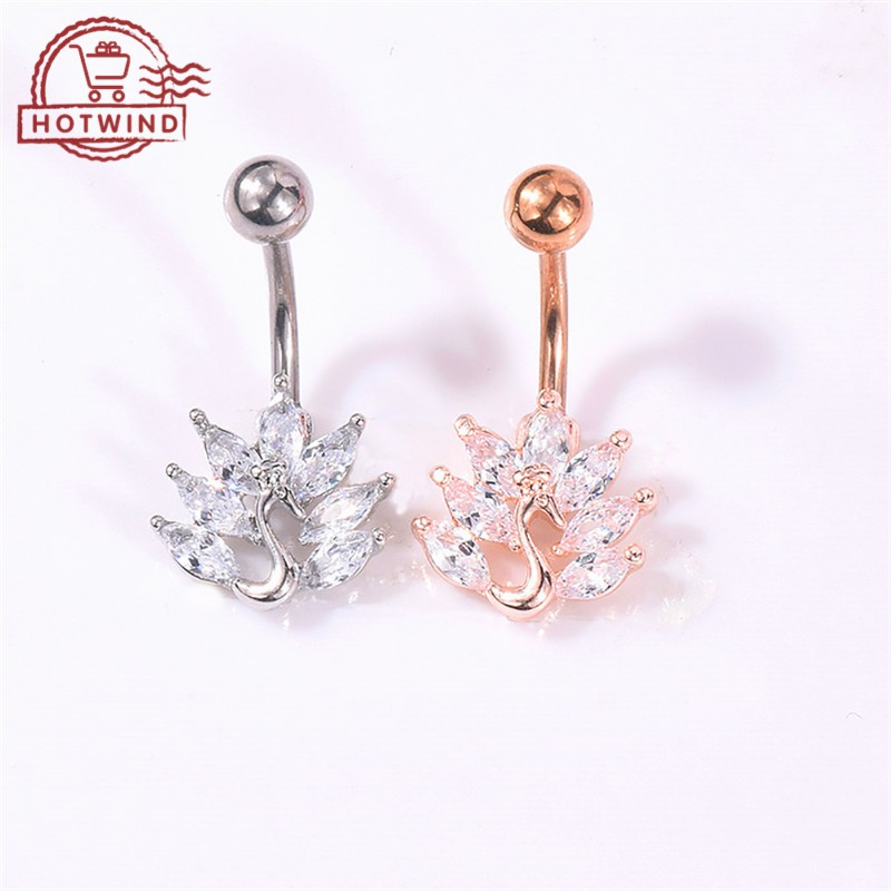 Khuyên rốn mặt hình chim công đính đá lấp lánh trang sức múa Belly Dance