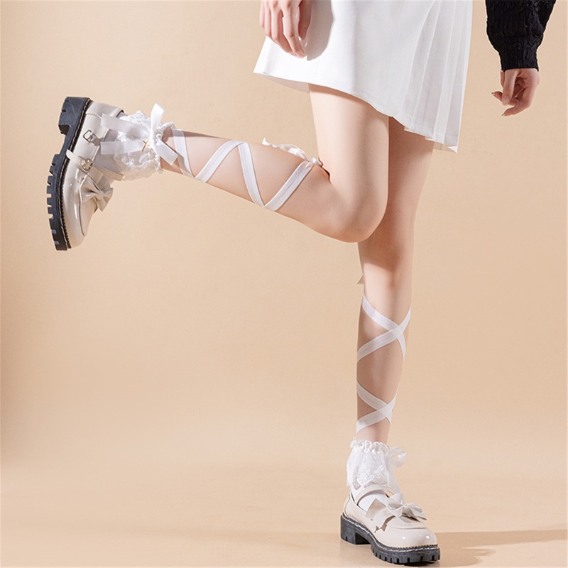 Xixi Vớ Ống Ngắn Phối Ren Và Ruy Băng Phong Cách Gothic Ngọt Ngào Cho Nữ
