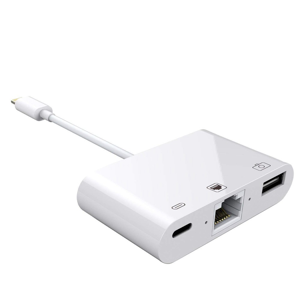 AMORUS Bộ chuyển đổi OTG 3 trong 1 cổng Lightning + USB 3.0 + RJ45 Ethernet LAN dành cho iPhone iPad