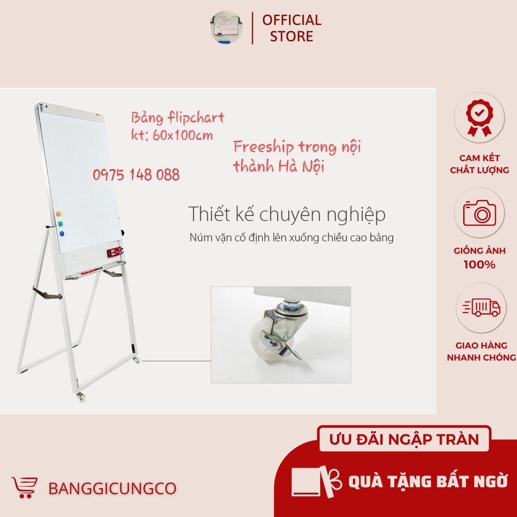 Bảng Flipchart - Bảng hội thảo - Bảng thuyết trình - tặng kèm Bút + Bông lau + Nam Châm