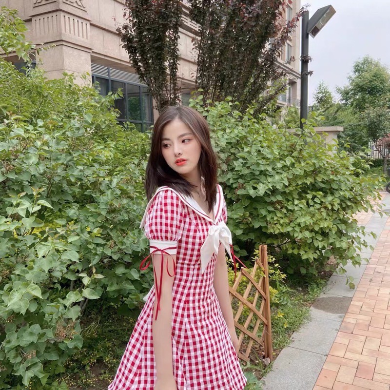 Women Sweet Academy Style Pattern Dress Student Midi Dress