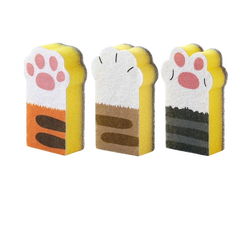 3 cái / bộ Gia dụng Cat Claw Sponge Wipe Dày Khử nhiễm bẩn Nhà bếp Cọ rửa bàn chải Nồi rửa chén Miếng bọt biển Khối bọt làm sạch Bàn chải làm sạch