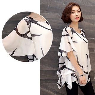 Áo chiffon nữ tay ngắn cổ tròn