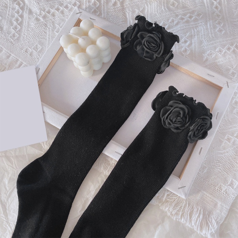 Tất Chân Cao Qua Gối In Hình Hoa Hồng 3D Phong Cách Lolita