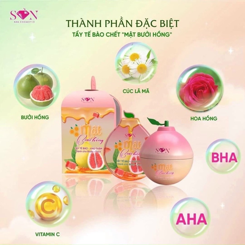 TẨY TẾ BÀO CHẾT MẬT BƯỞI HÔNG S.O.N - KHỬ THÂM CHO FACE VÀ BODY