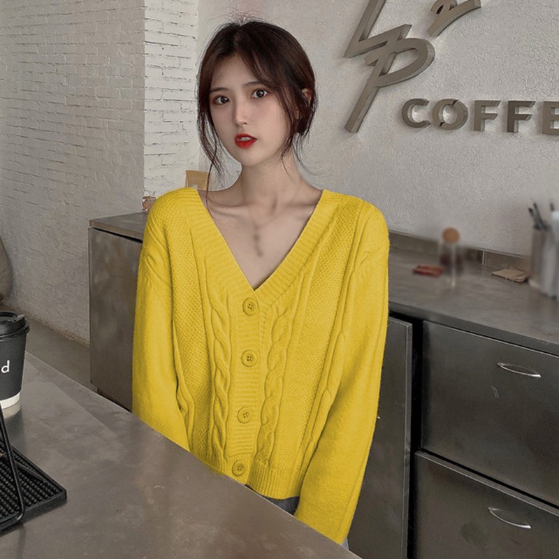 Áo sweater dệt kim dáng rộng cổ chữ V phong cách mùa thu đông duyên dáng dành cho nữ