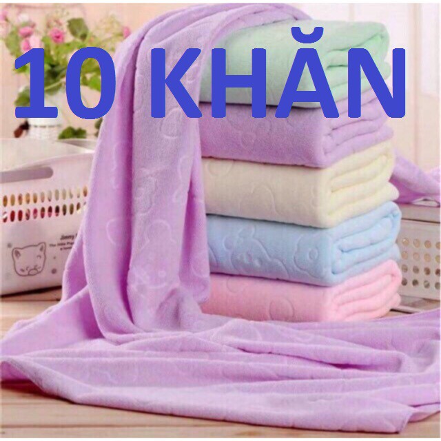 Bộ 10 Khăn Tắm Mỏng, Mền Mịn, Phơi Nhanh Khô (giao 5 màu)