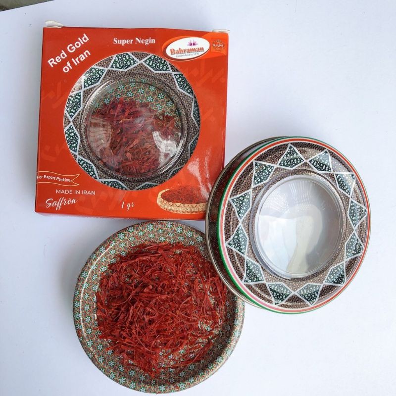 {Mua Nhiều Freeship} Hộp 1gr Saffron Nhụy Hoa Nghệ Tây Iran Loại 1 Negin thương hiệu Bahraman hộp thiếc