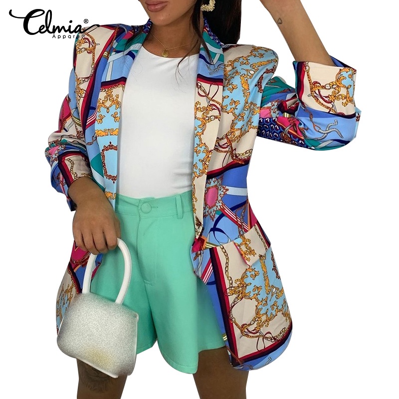 Áo khoác blazer CELMIA tay dài in họa tiết phong cách vintage dành cho nữ