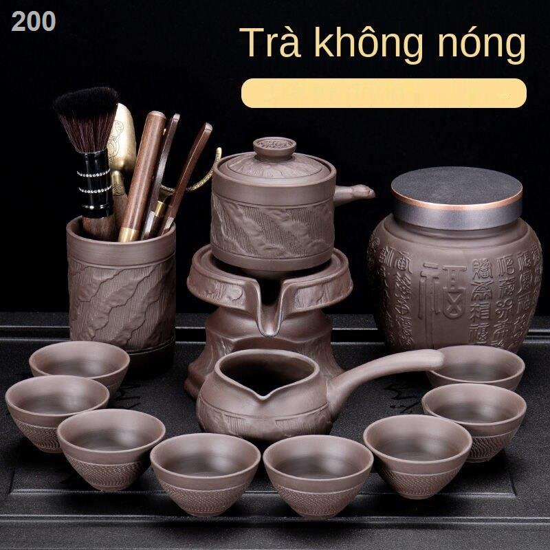 【hàng mới】Bộ pha trà tự động Zisha hộ gia đình retro bán đầy đủ máy làm ấm lười biếng Kung Fu Trung Quốc cối xay bằng đá