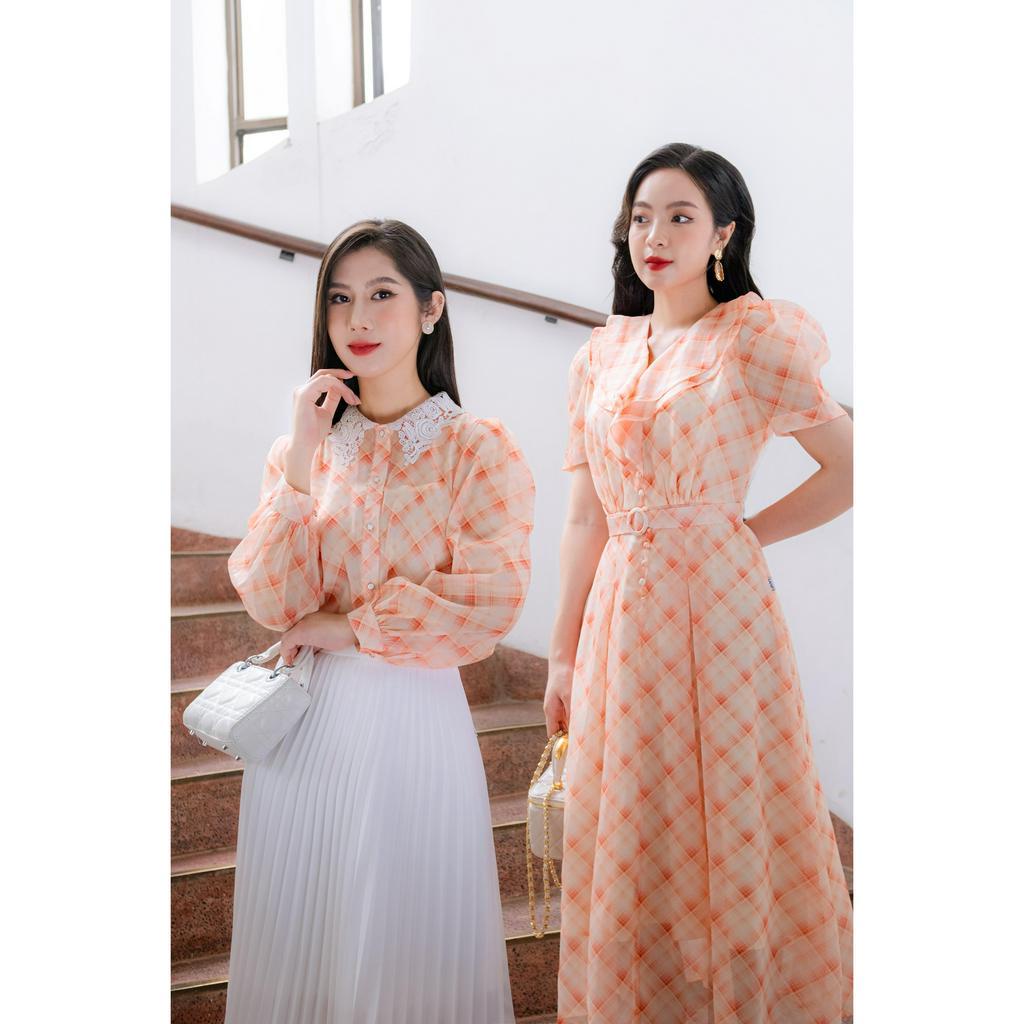 Áo tơ kẻ cổ ren-Kẻcam_LALYA_A255