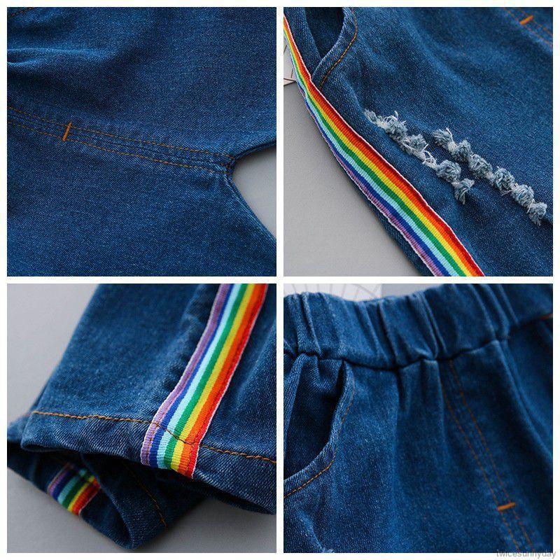 Bộ áo thun hình cầu vồng + quần dài cá tính cho bé