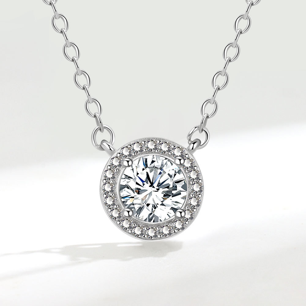 Vòng cổ Mặt Hình Bánh Kem Tròn Dát Đá Quý Nhân Tạo 1 Carat Cho Nữ