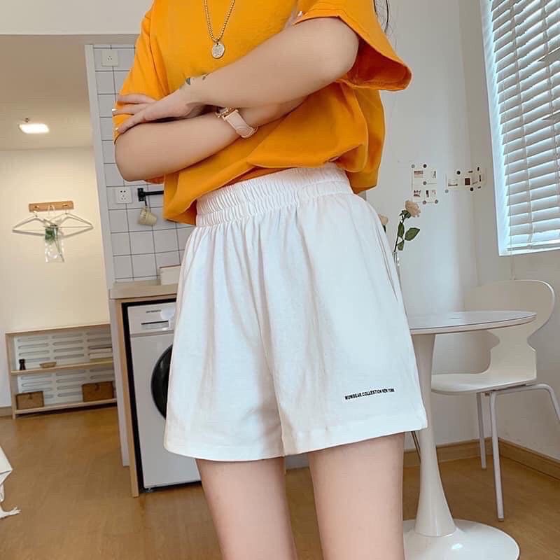 Quần Short unisex in chữ nhỏPhong cách Ullzang Hàn QuốcThể thao, chất cotton mịn mát Đồ ngủ mặc nhà form &lt;52kg