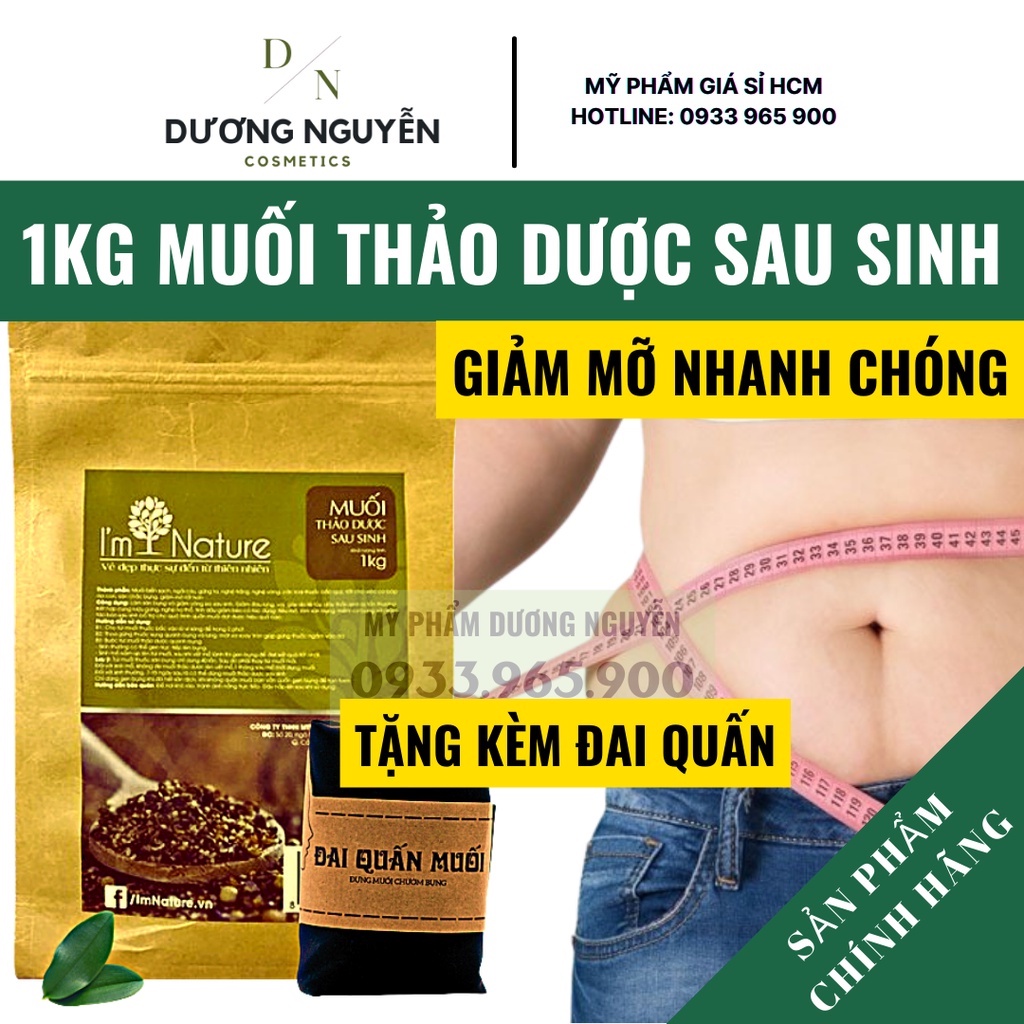 Muối Thảo Dược Giảm Mỡ Bụng Cho Mẹ Sau Sinh I'm Nature 1KG + Tặng Đai Chườm Muối