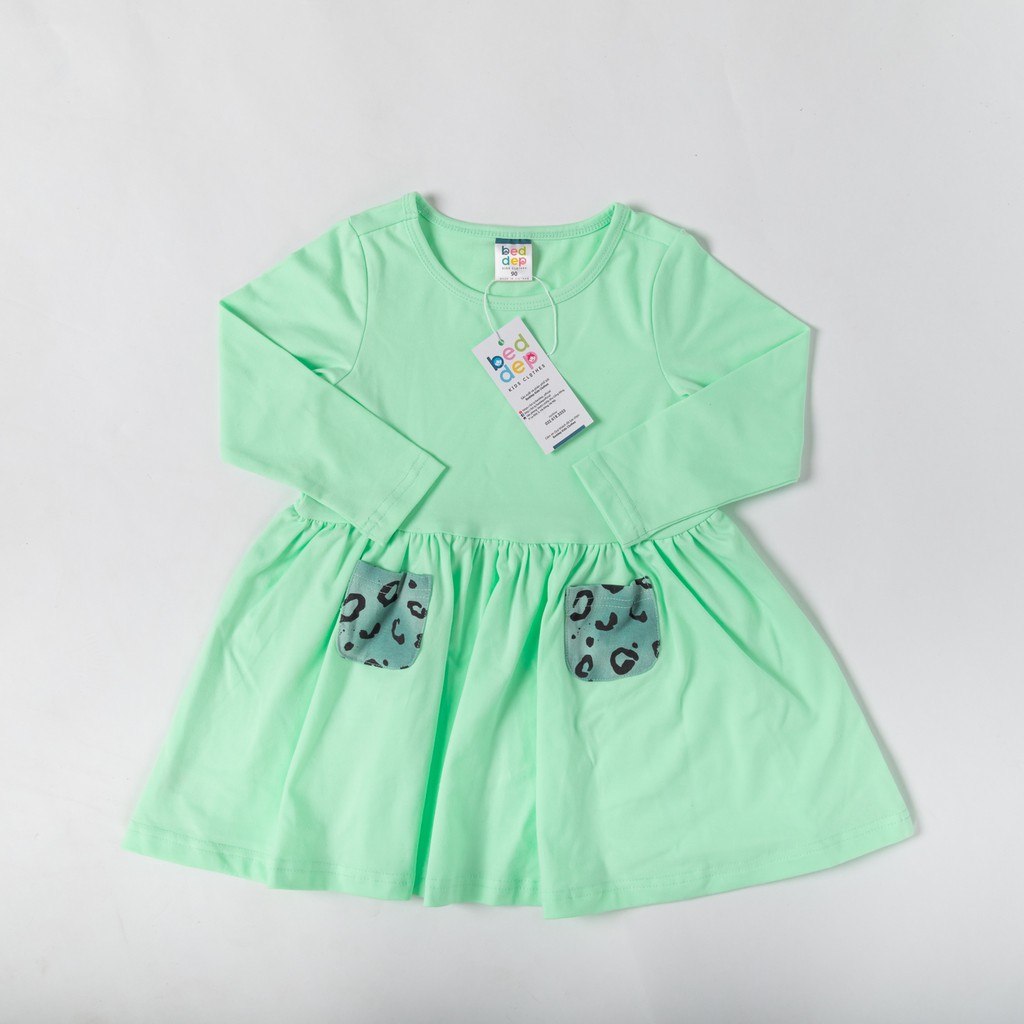 Váy bé gái dài tay chất cotton có túi hoạ tiết da báo thời trang thiết kế cao cấp Beddep Kids Clothes GV31