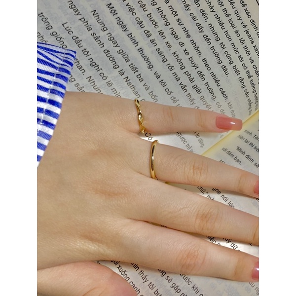 Nhẫn cặp mạ vàng đơn giản hàn quốc của lilla[N011]