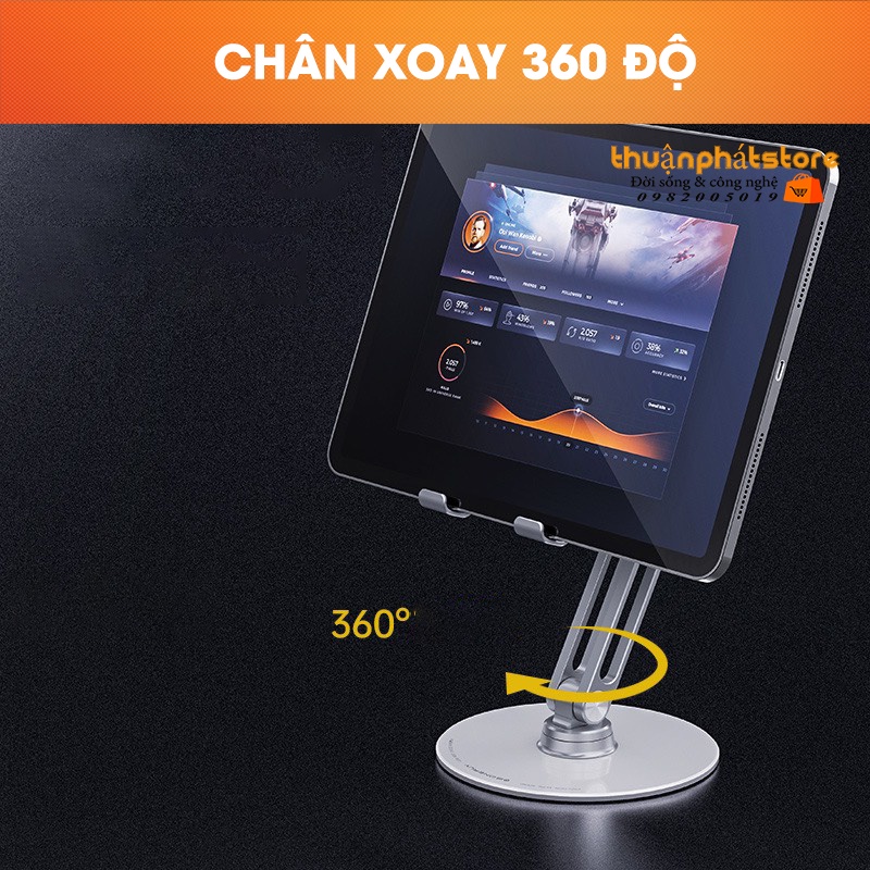 Giá Đỡ  Điện Thoại, Máy Tính Bảng - Chân Đế Xoay 360 độ, Nâng Hạ Độ Cao Tiện Lợi  - Chất Liệu Hợp Kim Nhôm Sang Trọng