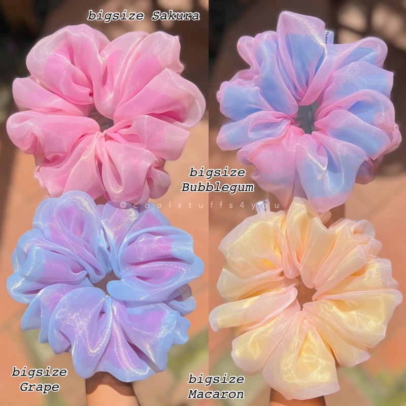 Buộc Tóc Scrunchies Thiết Kế Voan 2 Lớp Vải Phối Màu Bigsize Siêu To