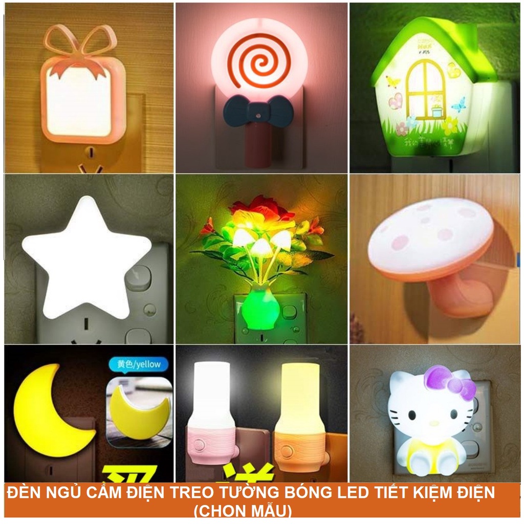 (Chọn Mẫu)  Đèn Ngủ Cắm Điện Treo Tường Cảm Ứng Ánh Sáng - Đèn Trang Trí Phòng Ngủ Dễ Thương Bóng Led Tiết Kiệm Điện