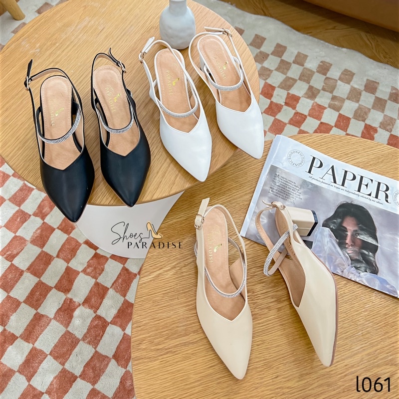 Giày cao gót 5p nữ đế vuông mũi nhọn bít mũi 5 phân shoes paradise L061