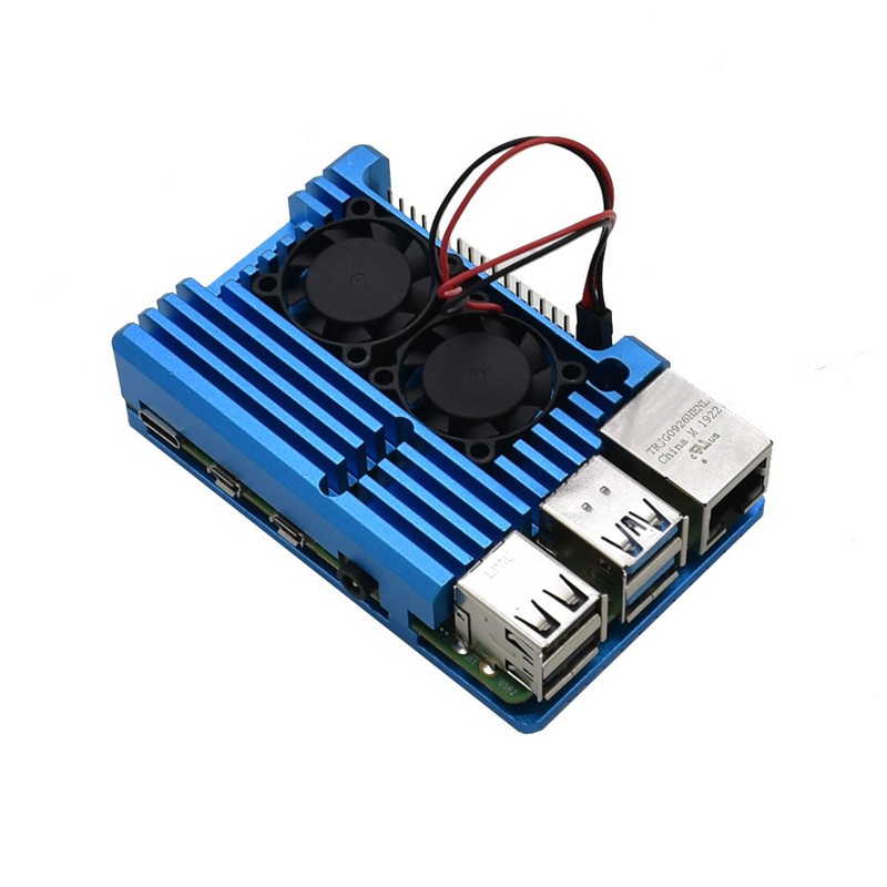 4B Aluminum Case Enclosure CNC Cover with Heatsink Cooling Dual Fan for Raspberry Pi 4 Model B