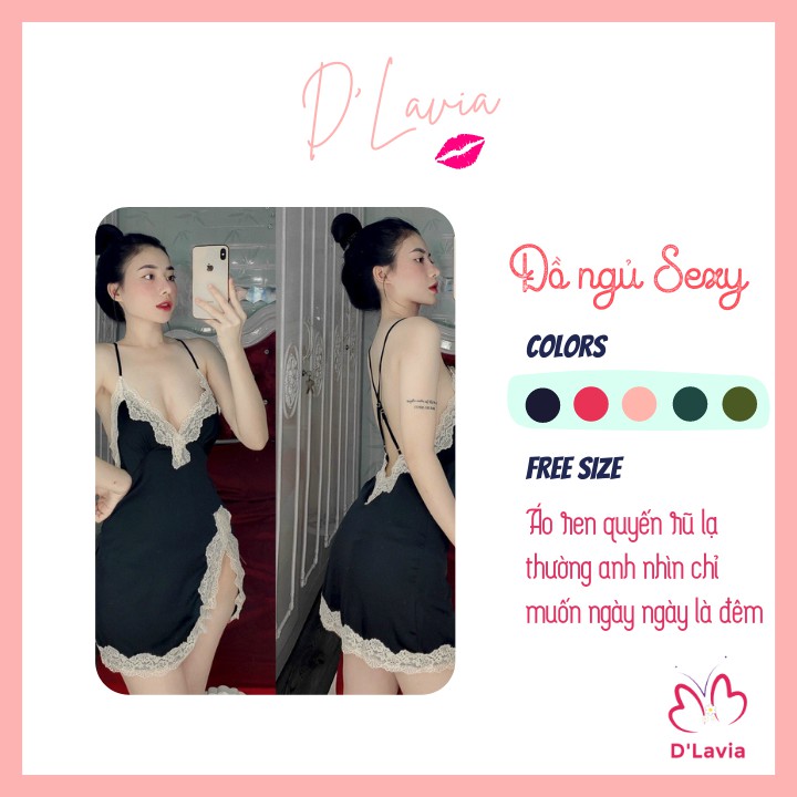 Đầm ngủ nữ hai dây sexy satin cao cấp thoáng mát mềm mịn hở lưng gợi cảm AN04 - D'Lavia