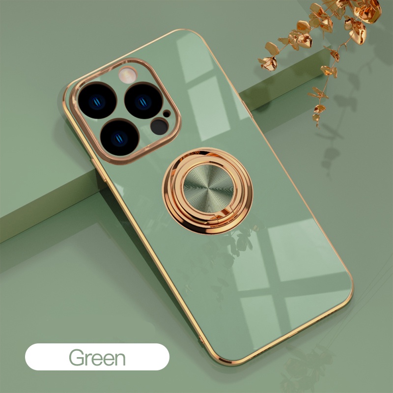 Ốp Điện Thoại Silicon TPU Mềm Mạ Viền Có Vòng Đỡ Nam Châm Sang Trọng Cho iPhone 11 12 13 14 Pro MAX 7 8 Plus X XR XS MAX 11 13 14