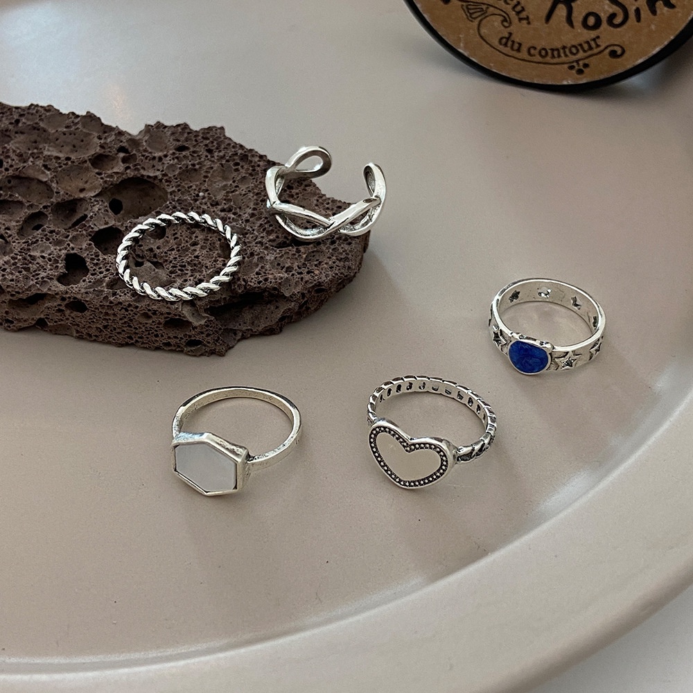 Set 5 nhẫn đeo ngón tay nhiều kiểu dáng phong cách vintage cổ điển