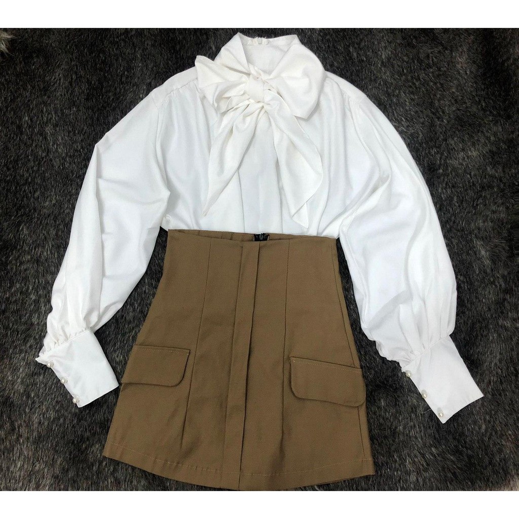 (HÌNH THẬT) Áo Cổ Điển Nơ Cổ (TRẮNG) | BigBuy360 - bigbuy360.vn