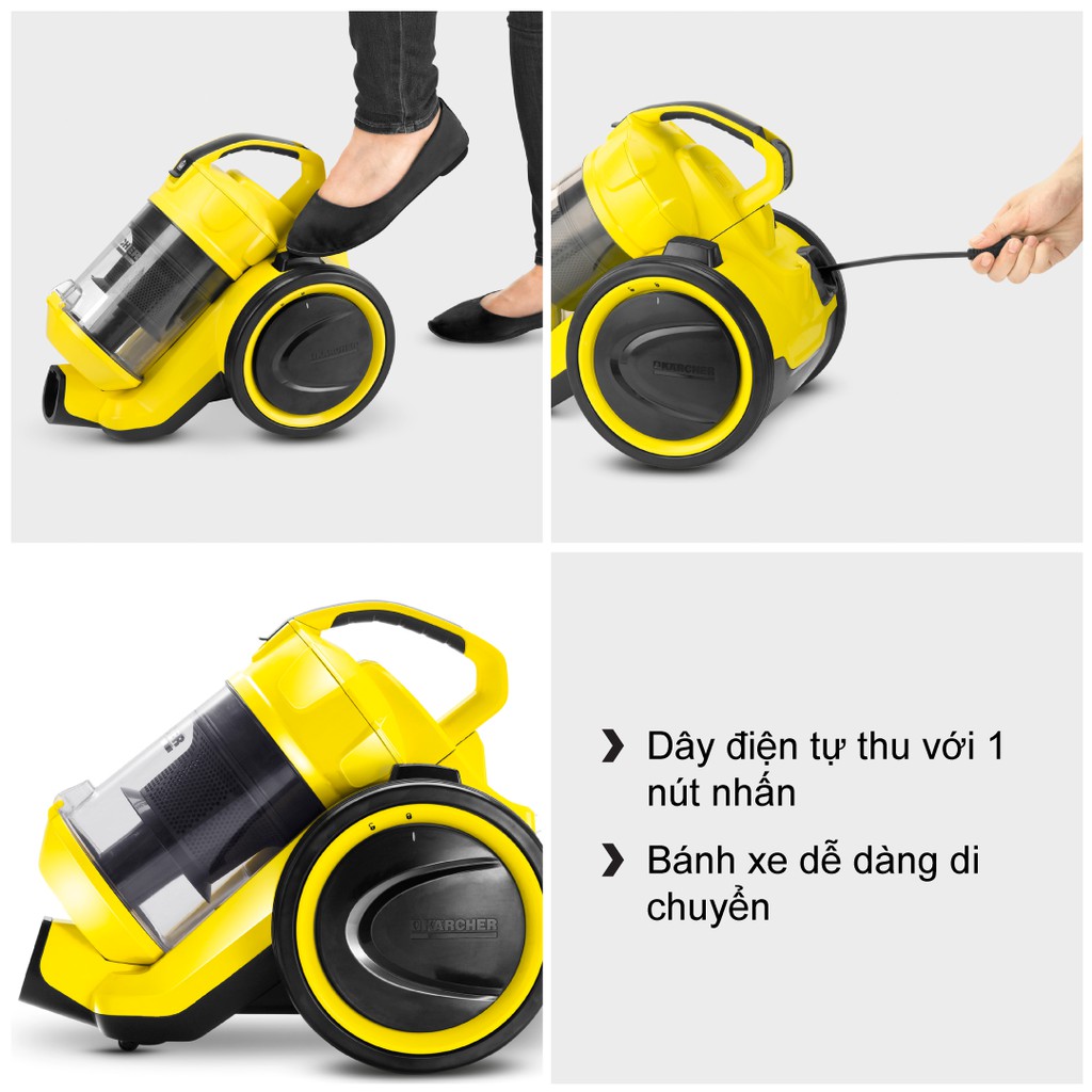 Máy hút bụi khô không dùng túi lọc bụi Karcher VC 3 Plus công suất 1100w màu vàng - bảo hành 18 tháng