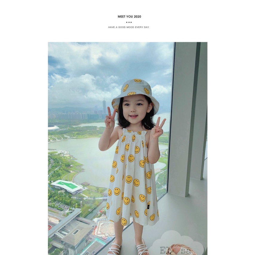 Váy bé gái 2 dây mặt cười kèm mũ siêu xinh cho bé 1-5 Tuổi