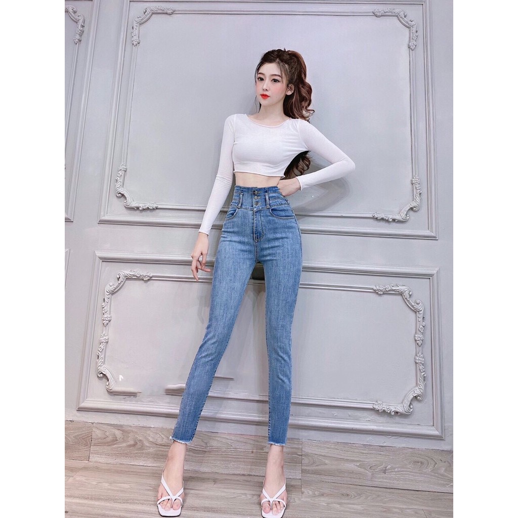 Quần jean nữ lưng siêu cao 3 CÚC Siêu Đẹp bảng size 26-34 chất jean giãn tốt 3C-ROM271