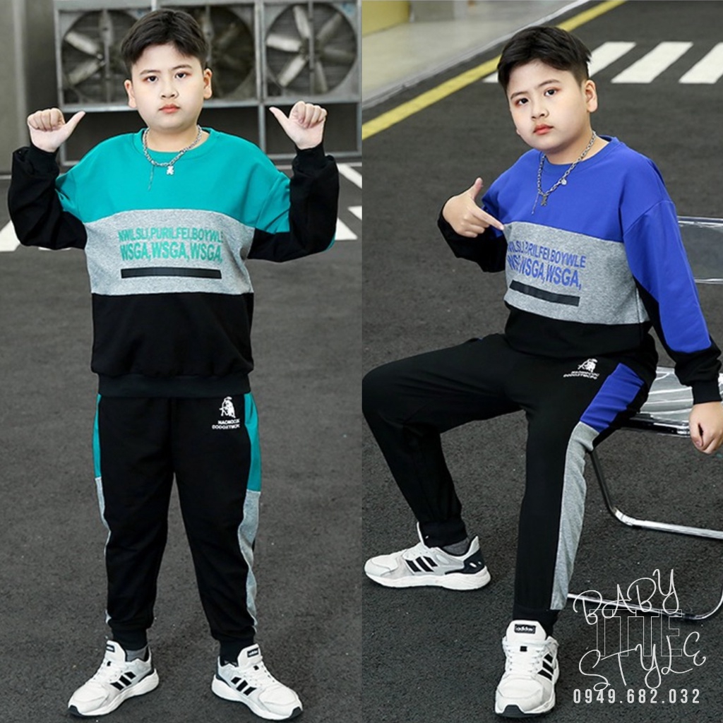 Bộ quần áo thu đông bé trai “SAWG“ 14-45kg, đồ dài tay ấm áp cho bé trai 4-14 tuổi. Vải da cá dày đẹp. Hàng may kỹ. B50