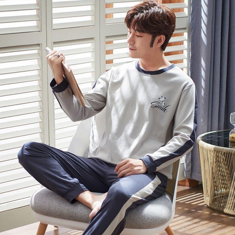 Bộ Đồ Ngủ Tay Dài Dáng Rộng Cỡ Lớn Thời Trang Xuân Thu Cho Nam