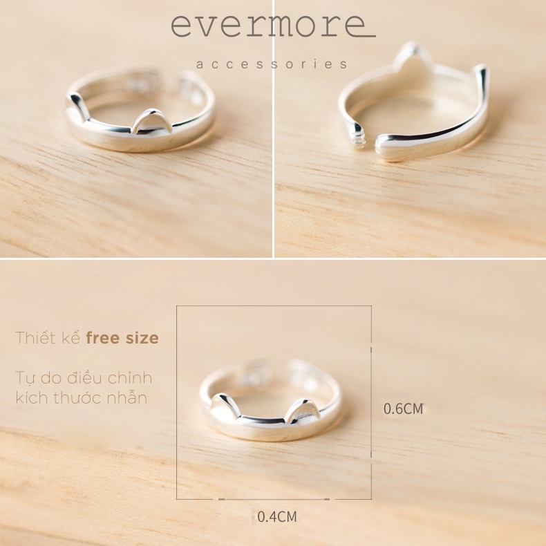 Nhẫn nữ bạc Ý 925 cao cấp tai mèo dễ thương EVERMORE minimalism, thanh lịch - N016
