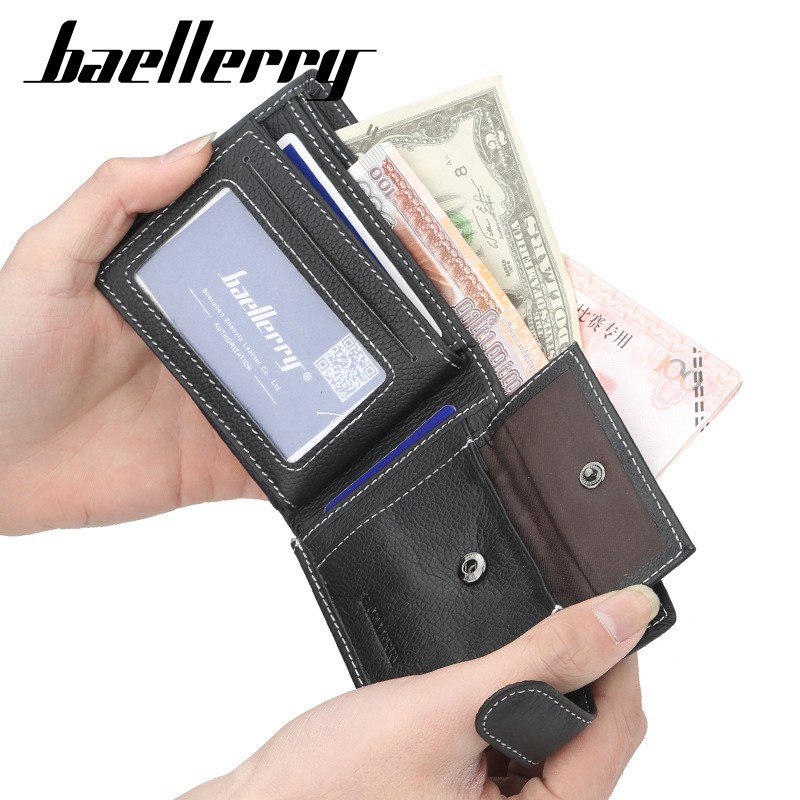 Baellerry Ví Da Bò Thật Dáng Ngắn Dạng Gập Thời Trang Cho Nam