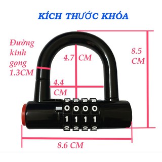 Ổ khóa chữ U lõi đồng chống cắt, chống phá, chống trộm tuyệt đối thiết kế mật mã 4 số thông minh GIÁ ƯU ĐÃI