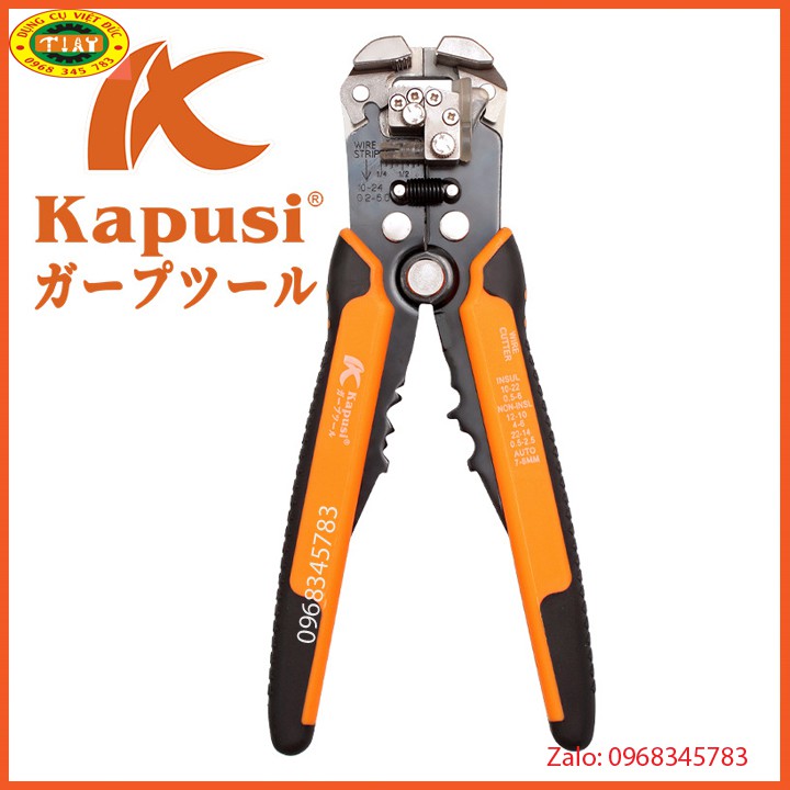 Kìm tuốt dây điện, dây cáp, bấm cos đa năng 0.2 - 6mm KAPUSI JAPAN