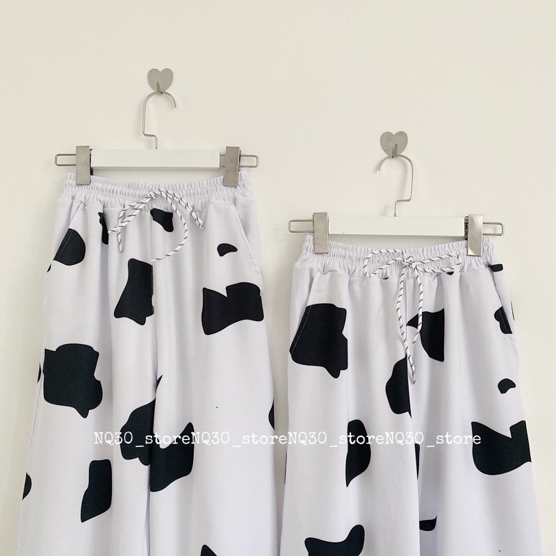 Set quần áo nữ ống rộng họa tiết loang bò sữa thời trang unisex/ Áo thun tay lỡ phối quần jogger chun ống_veestore | BigBuy360 - bigbuy360.vn