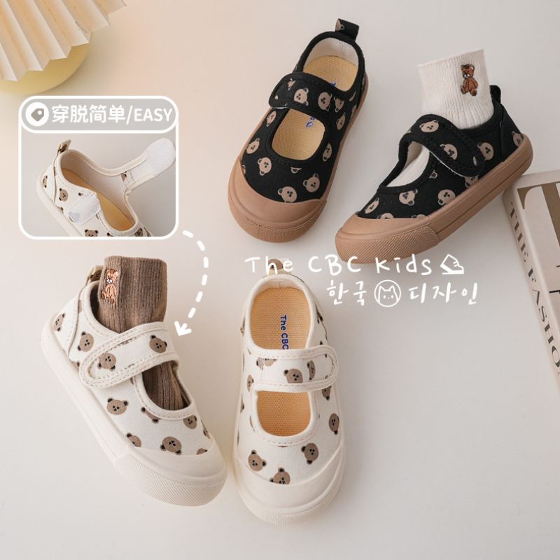 [ Hàng sẵn - Form to] Giày vải canvas họa tiết gấu cho bé trai/ bé gái