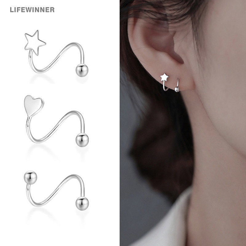 1 Đôi Bông Tai Dạng Xoắn Ốc / Trái Tim / Ngôi Sao Đơn Giản Cho Nữ