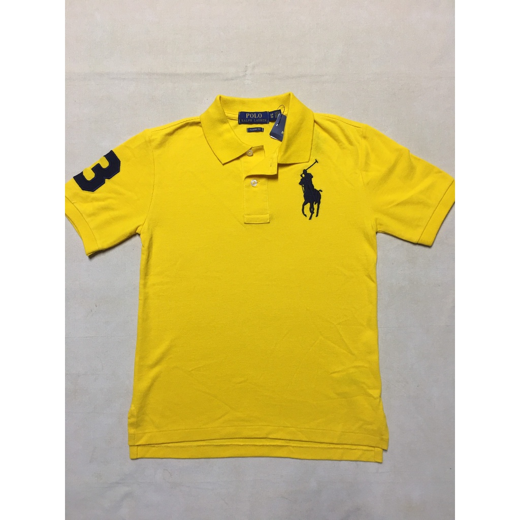 Áo thun polo nam Polo Ralph Lauren cotton cổ bẻ ngắn tay màu vàng size XL hàng mỹ chính hãng