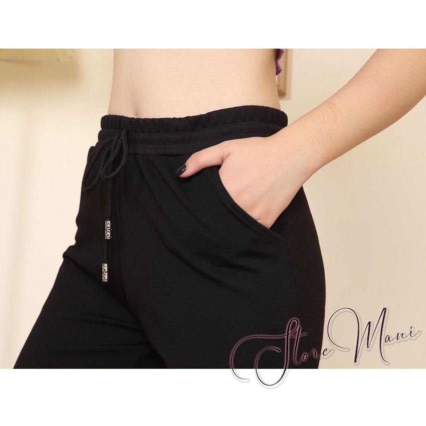 Quần thể thao nữ đen dài dáng baggy có túi vải Umi Quần jogger dây rút nữ cạp chun màu Đen đi học thể dục