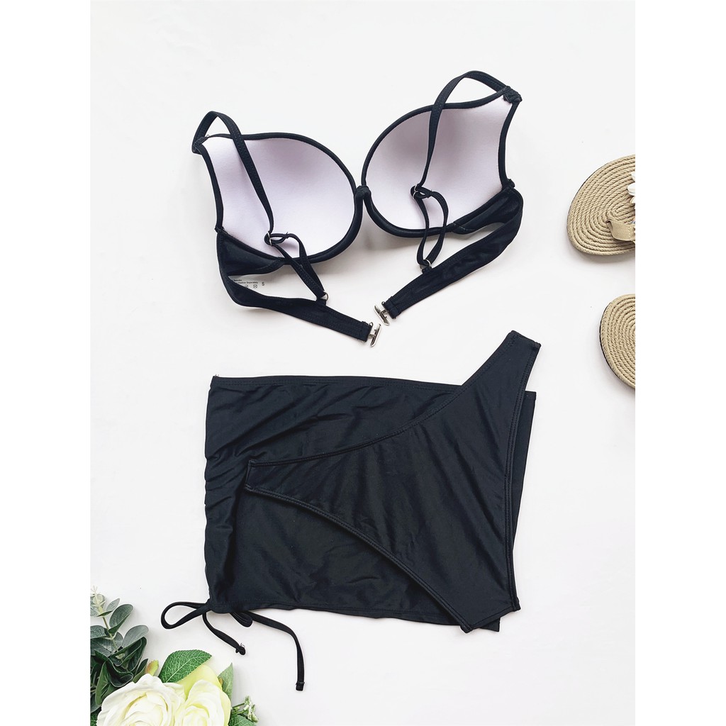 [BKN1346] &lt;ÂU&gt; SET BIKINI 3 MÓN HỒNG/ĐỎ/XANH BLUE/ĐEN KÈM CHÂN VÁY RÚT (CÓ GỌNG)